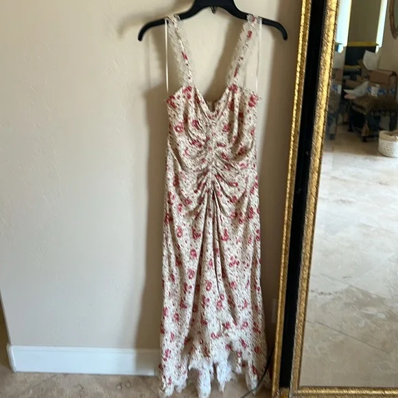 Cinq a Sept STEVIE Ruched Lac Trim Maxi Dress